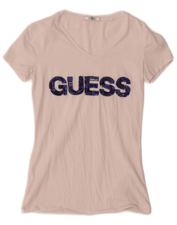 Tricou grafic Guess pentru femei Top UK 4 XS Bumbac alb