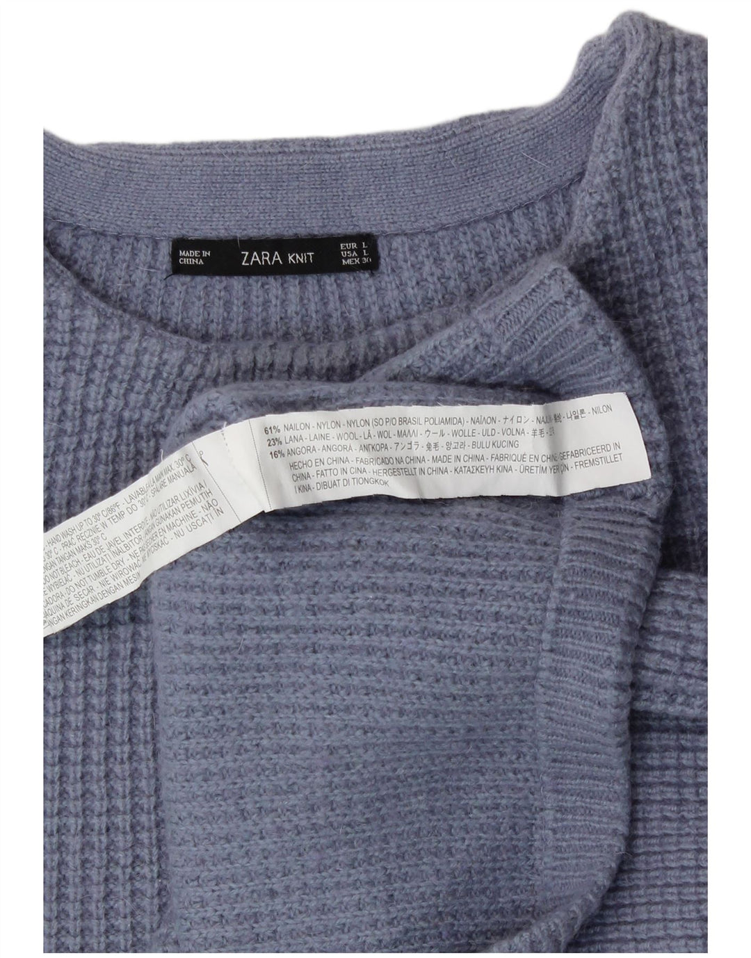 Pulover pentru femei Zara, cu gât de barcă, UK 14, mare, albastru, nailon
