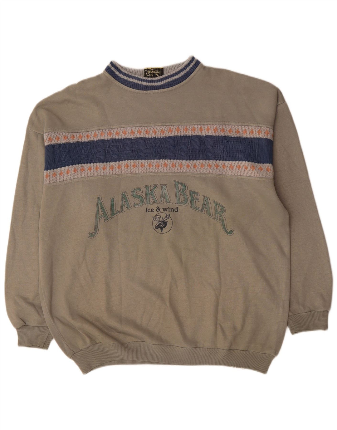 Pulover cu grafică vintage pentru bărbați, XL, gri, acrilic, bloc de culoare