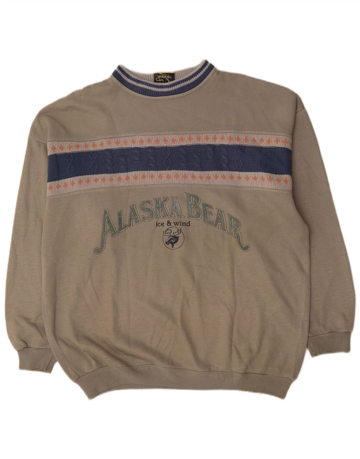 Pulover cu grafică vintage pentru bărbați, XL, gri, acrilic, bloc de culoare