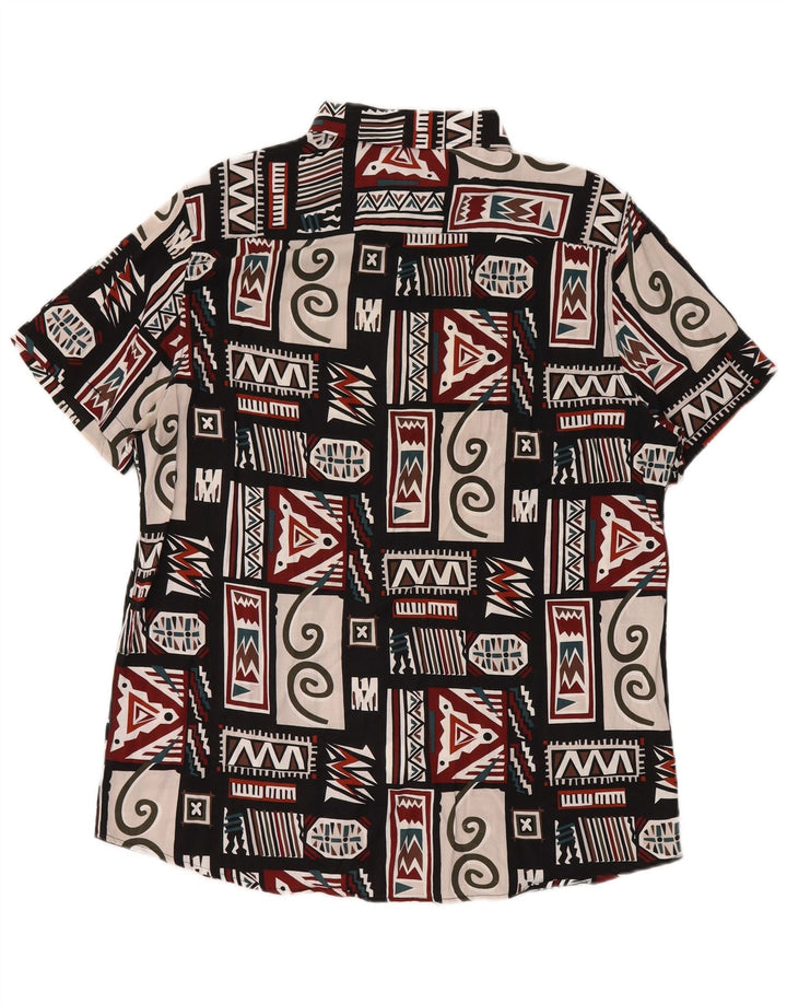 VINTAGE Mens Abstract Pattern Short Sleeve Shirt 2XL Black Viscose
