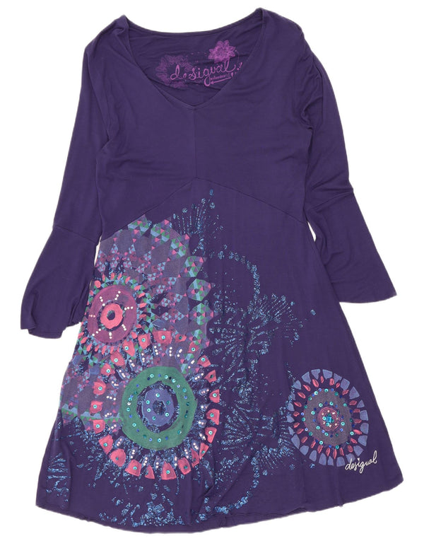 Rochie grafică A-Line Desigual pentru femei UK 12 Medium Purple Geometric