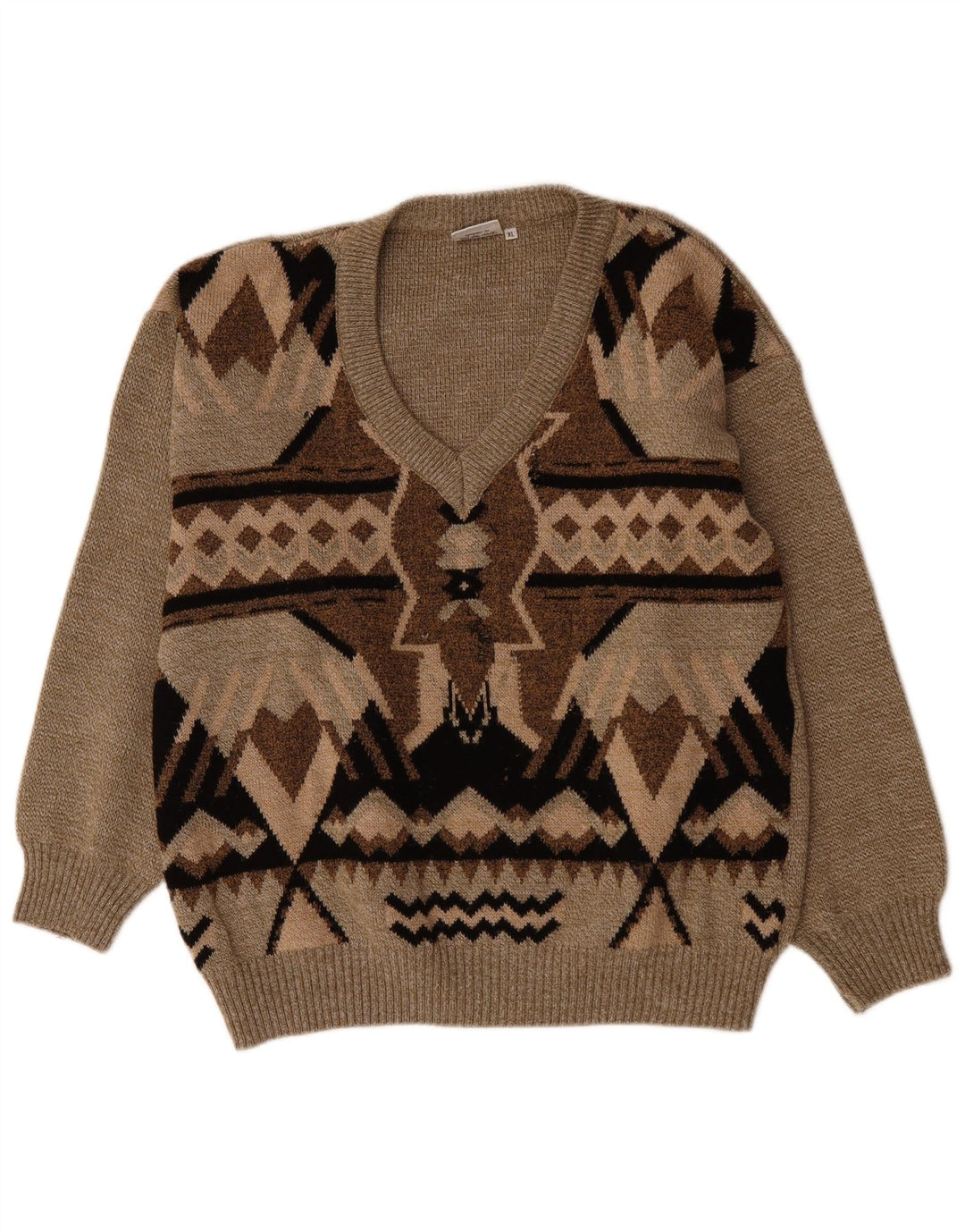 VINTAGE Pulover cu decolteu în V pentru bărbați XL maro geometric