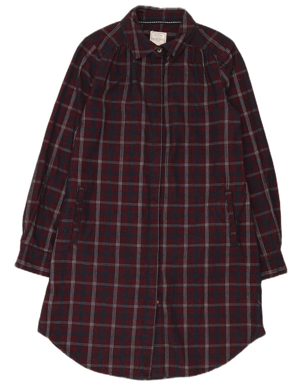 Rochie cămașă pentru femei Fat Face, cu ajustare largă, UK 8, bumbac cu carouri burgundy