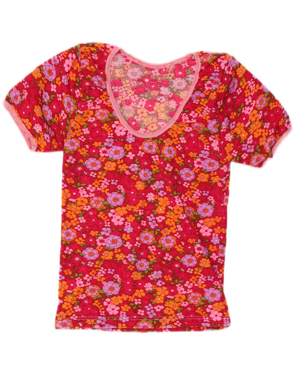 Tricou crop vintage pentru femei Top UK 8 Small Red Floral
