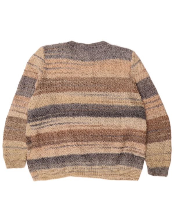 Pulover vintage pentru femei cu decolteu rotund UK 18 XL Bej cu dungi