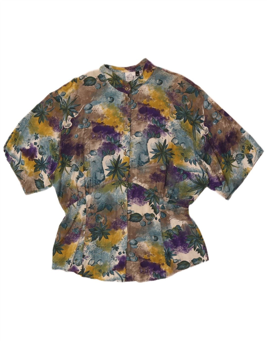 Bluză cămașă vintage cu mânecă scurtă pentru femei EU 40 Medium Multicolor Floral