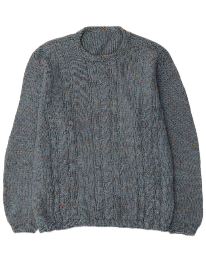 Pulover vintage pentru bărbați cu gâtul rotund, pete albastru mediu