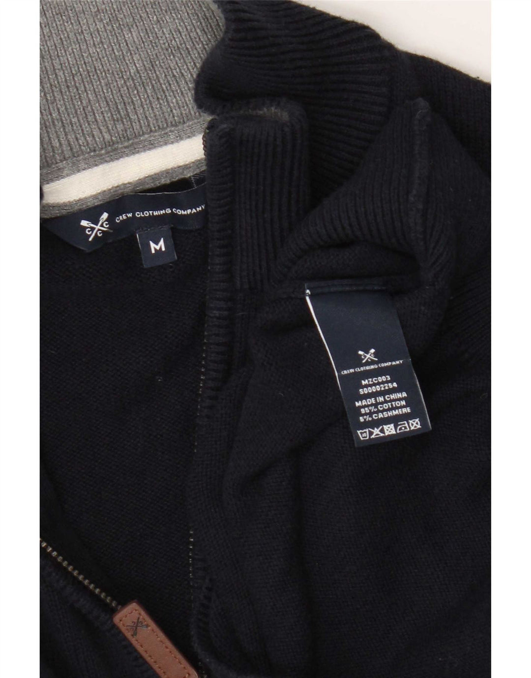 Crew Clothing Pulover pentru bărbați, cu fermoar, cu gât, bumbac mediu, albastru bleumarin