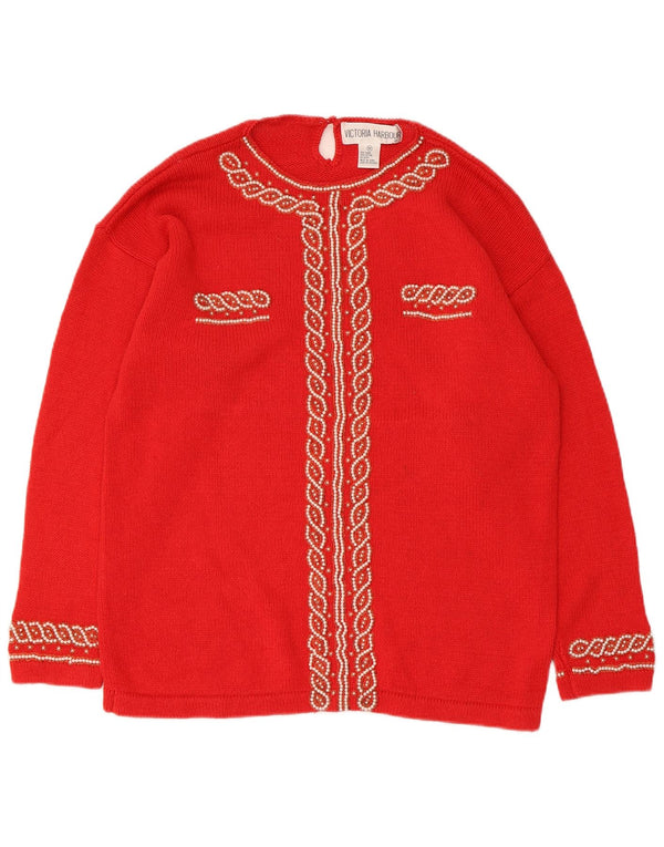 Victoria Harbour Pulover pentru femei cu gâtul cu barca UK 14 Medium Red Ramie