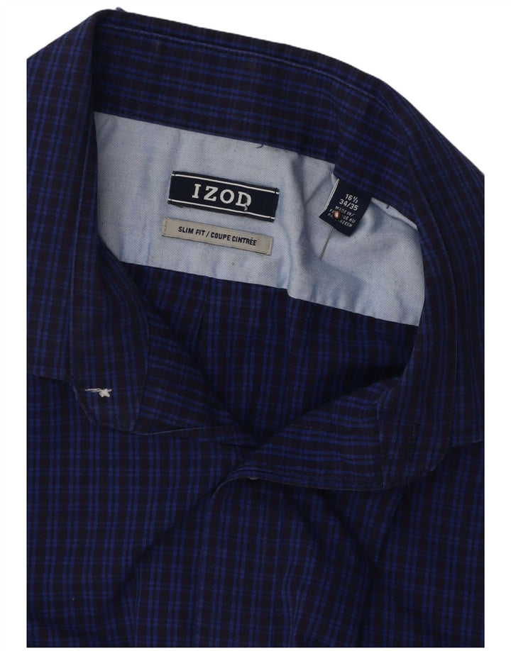 Cămașă IZOD pentru bărbați, slim fit, mărimea 16 1/2 mare, bumbac cu check albastru