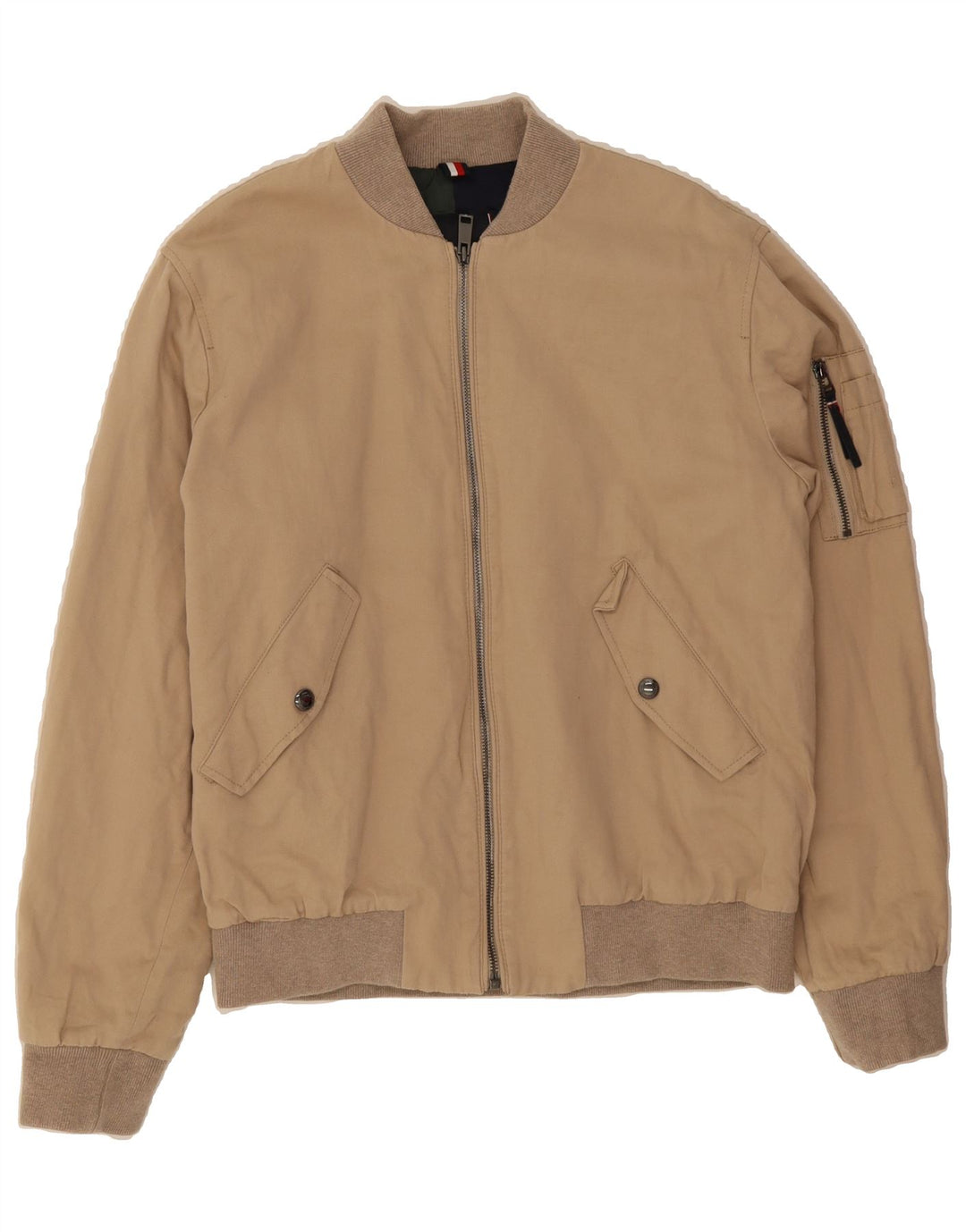 TOMMY HILFIGER Mens Tailored Bomber Jacket IT 50 Large Beige Cotton Vintage Tommy Hilfiger and Second-Hand Tommy Hilfiger from Messina Hembry 