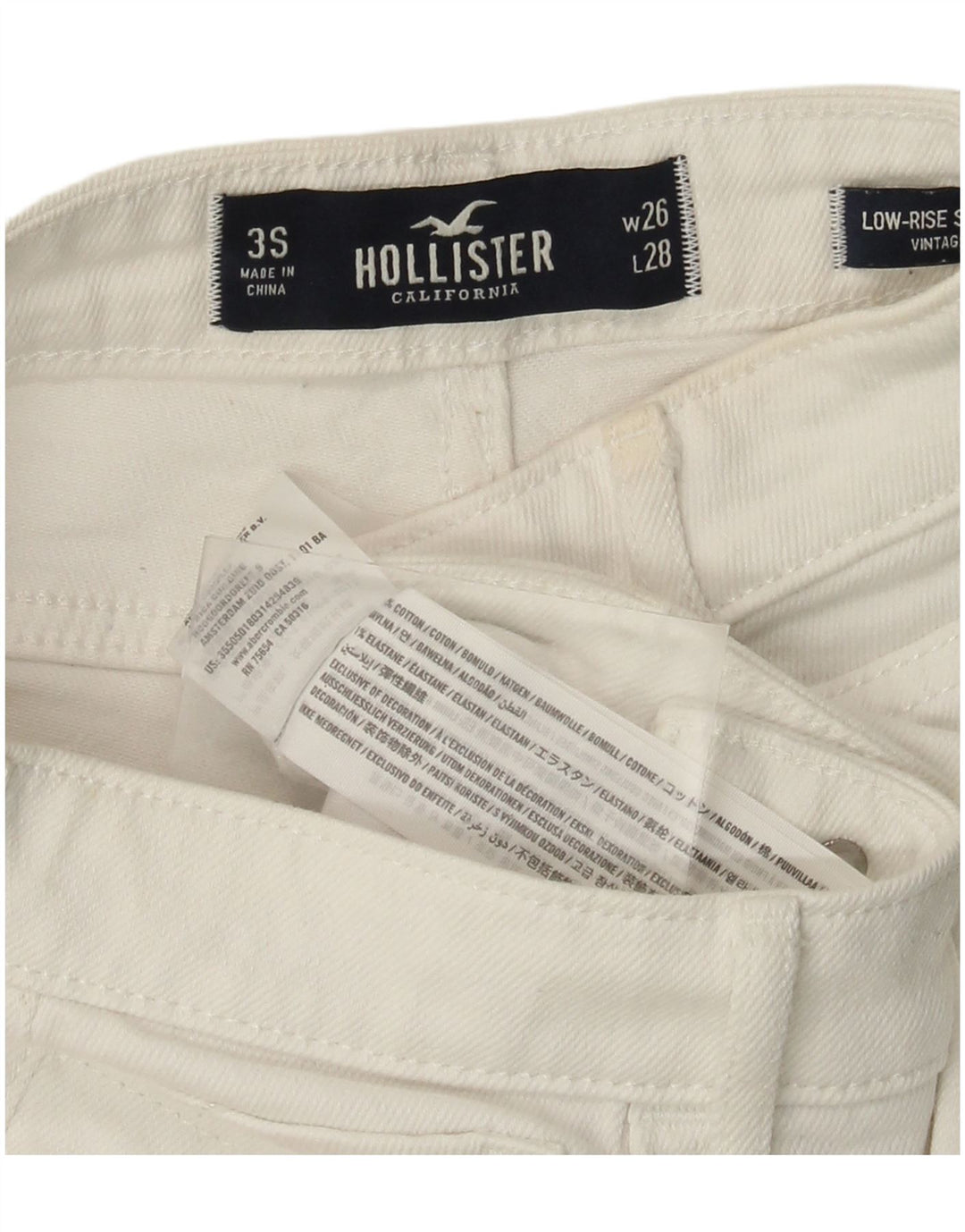HOLLISTER Blugi skinny cu talie joasă pentru femei L26 L28, bumbac alb