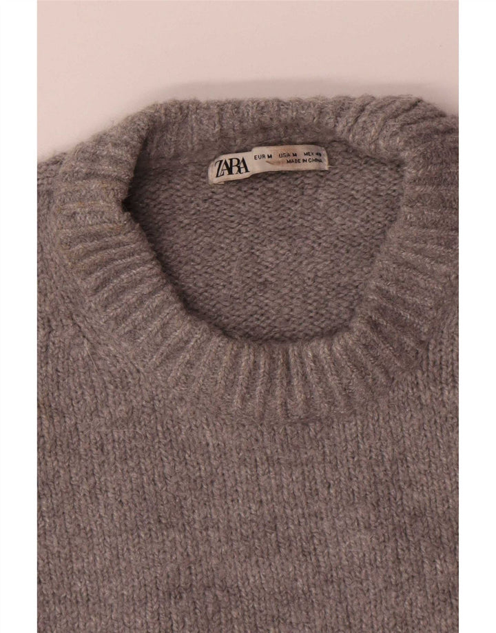 Pulover pentru bărbați Zara, cu gât crew, poliester mediu gri