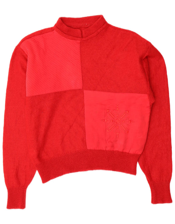 Pulover vintage cu gât țestoasă pentru femei UK 12 Medium Red Colorblock