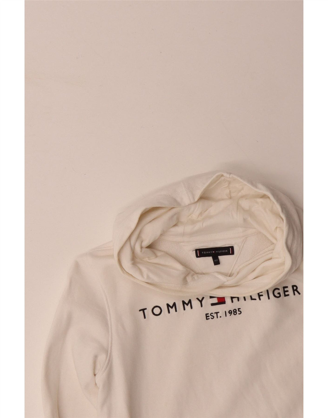TOMMY HILFIGER Pulover cu capota cu grafic pentru fete 11-12 ani, bumbac alb
