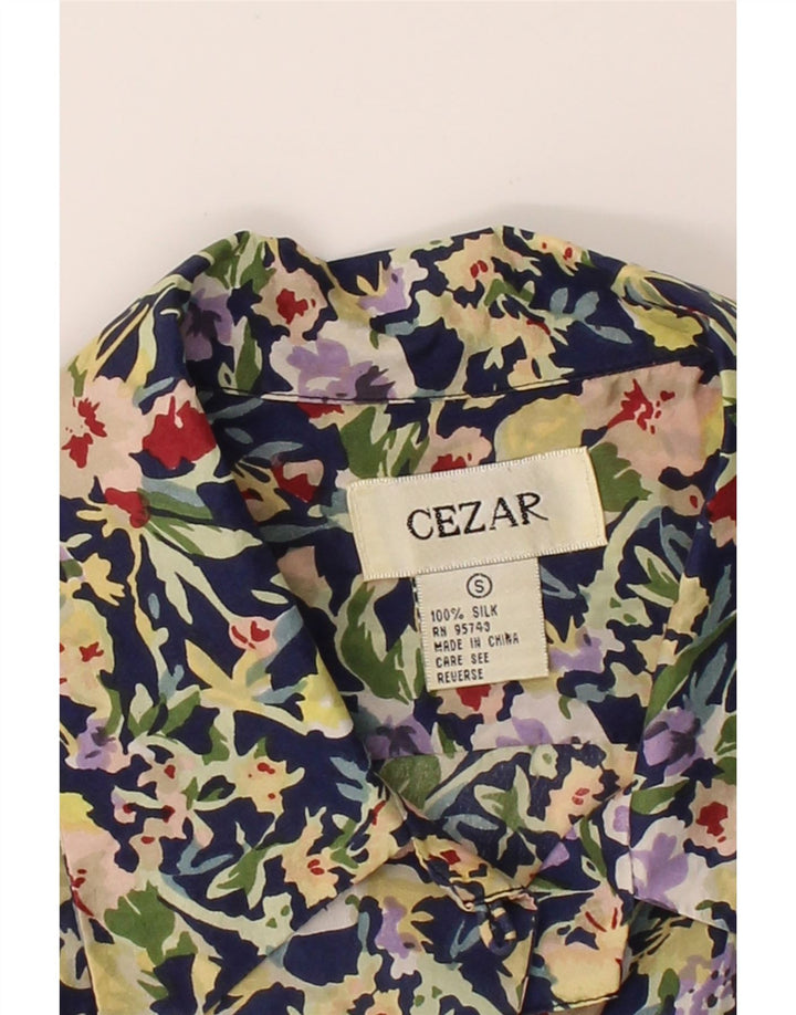 CEZAR Womens Oversized Shirt Blouse UK 10 Small Navy Blue Floral Vintage Cezar and Second-Hand Cezar from Messina Hembry 