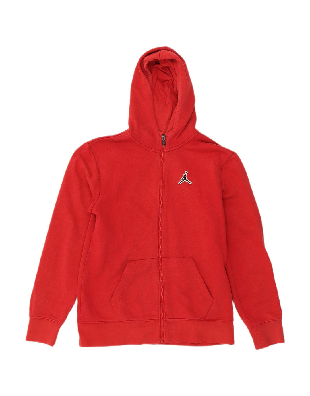 JORDAN Womens Zip Hoodie Sweater UK 14 Medium Red Cotton