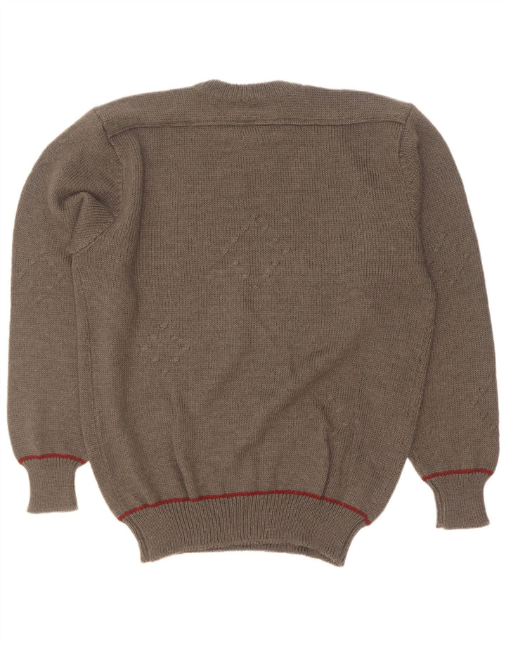 Pulover vintage pentru bărbați cu gâtul turnat mare kaki Argyle/Diamond
