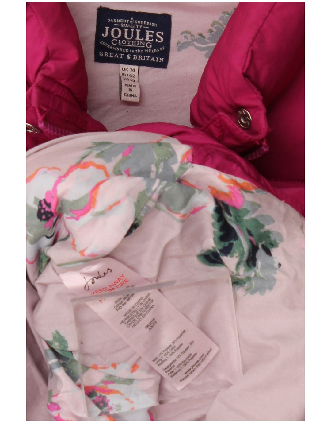 Gilet căptușit pentru femei Joules UK 14, mare, roz, poliester