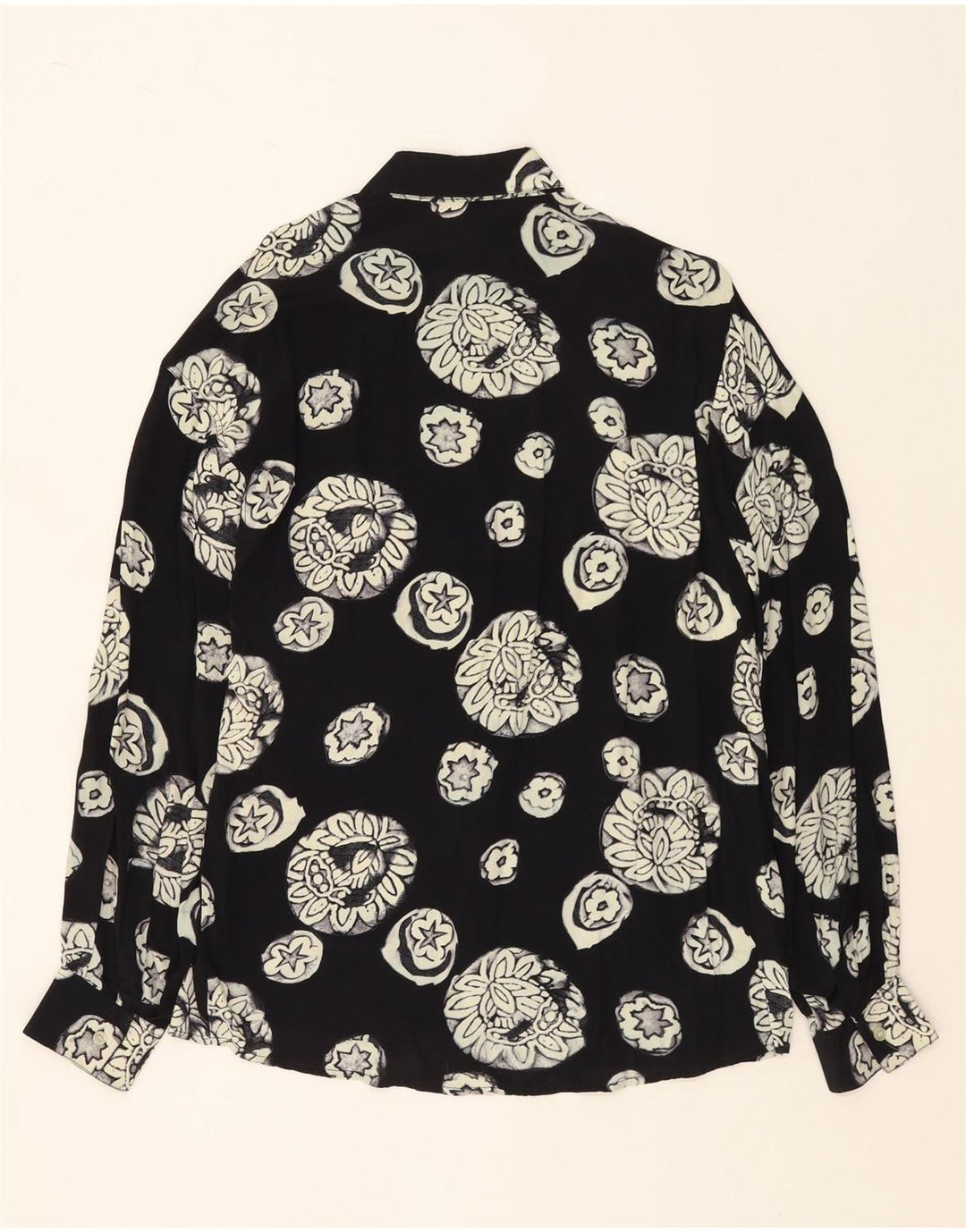 VINTAGE Cămașă Bărbați Mare Neagră Floral Viscoză