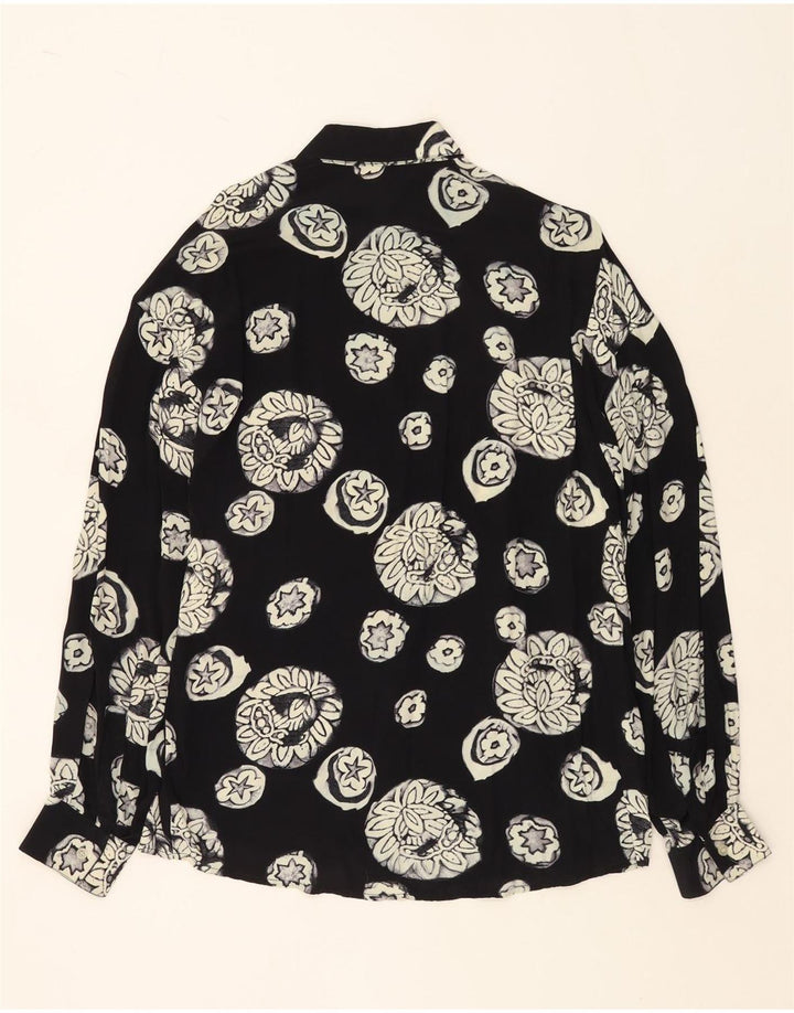 VINTAGE Cămașă Bărbați Mare Neagră Floral Viscoză