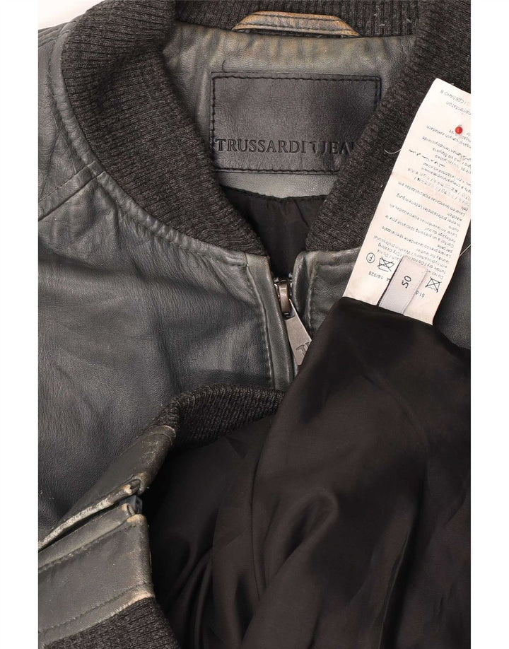 Jachetă Bomber din piele pentru femei Trussardi Jeans IT 50 XL bleumarin