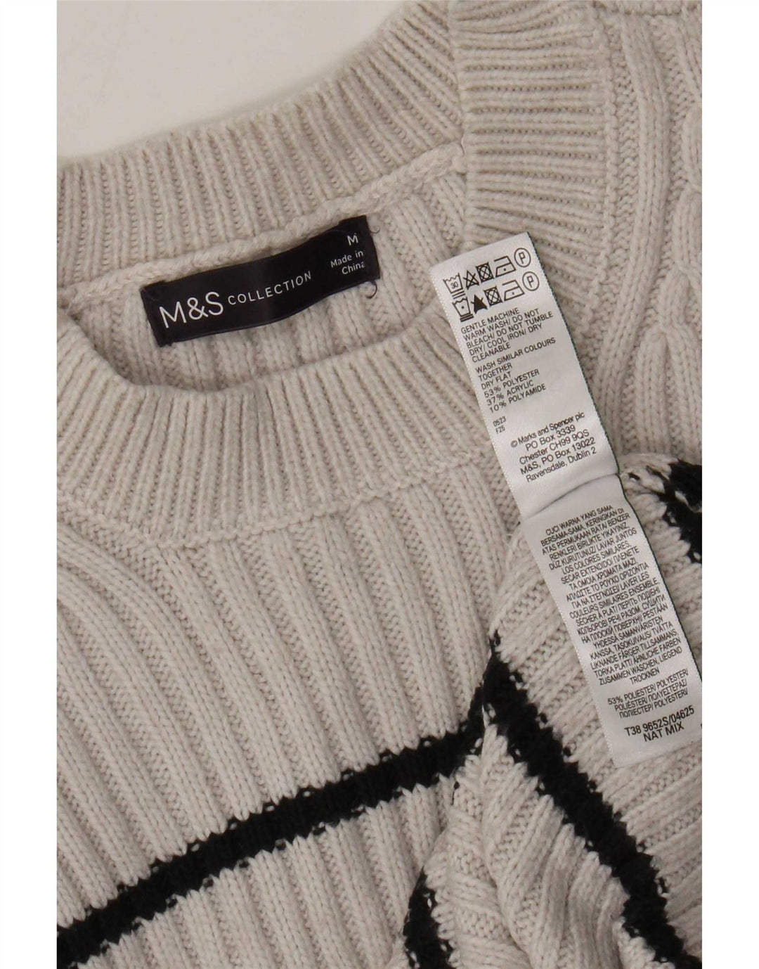Pulover pentru femei Marks & Spencer cu decolteu triplu UK 14 Medium Gri cu dungi