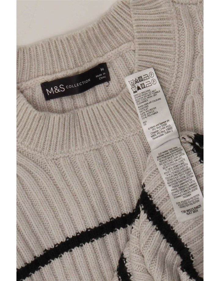 Pulover pentru femei Marks & Spencer cu decolteu triplu UK 14 Medium Gri cu dungi