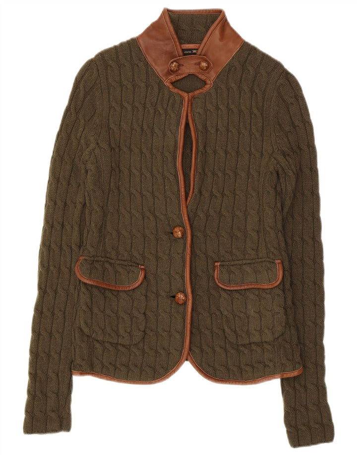 Pulover cardigan Massimo Dutti pentru femei UK 8 Small Kaki Colorblock Lână