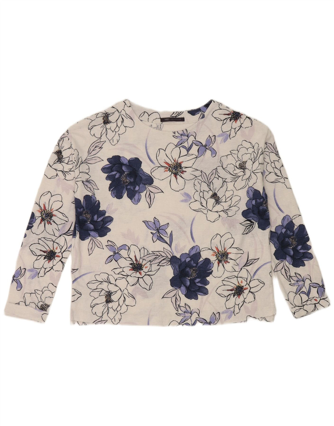 Marks & Spencer Top supradimensionat pentru femei cu mânecă lungă UK 8, mic, alb, floral