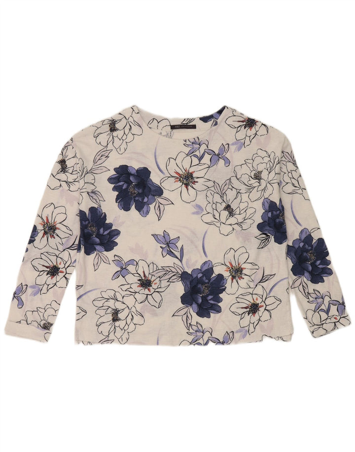 Marks & Spencer Top supradimensionat pentru femei cu mânecă lungă UK 8, mic, alb, floral