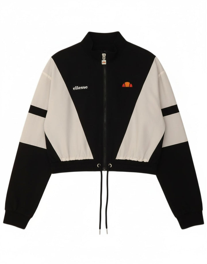 Jachetă de top pentru trening crop Ellesse pentru femei UK 10, negru, color block