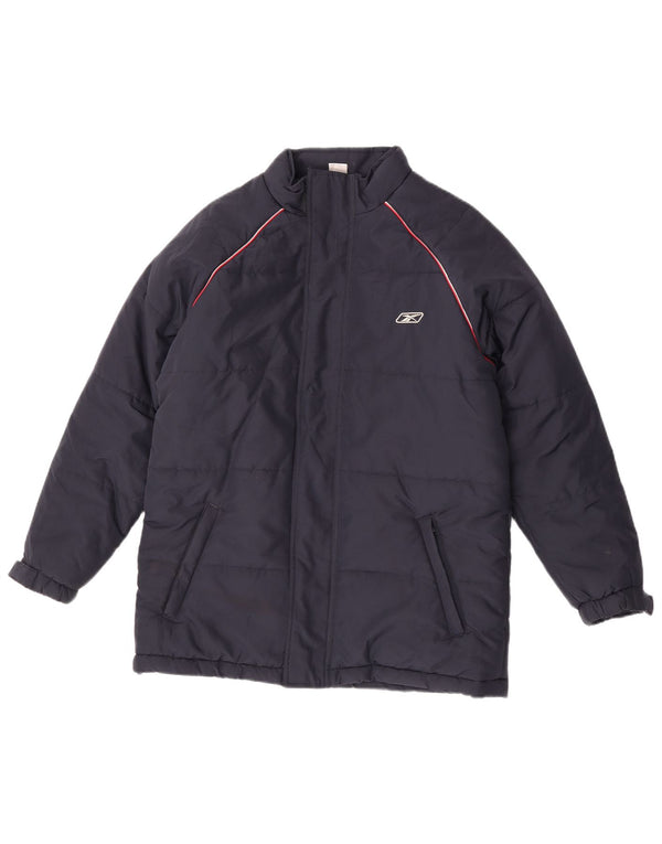 Jachetă căptușită cu glugă grafică Reebok pentru băieți 13-14 ani XL bleumarin poliester