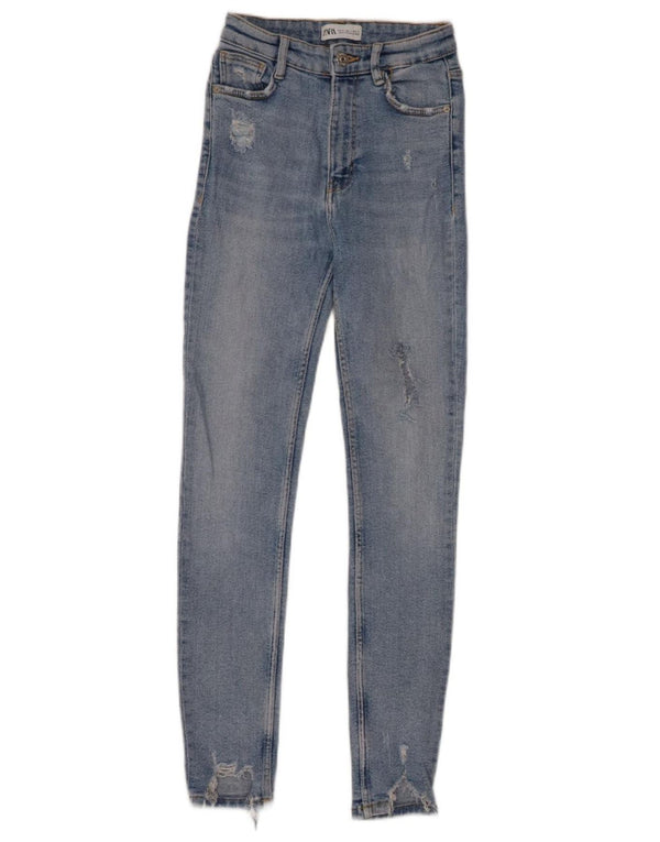 Blugi skinny de damă ZARA Distressed EU 34 2XS W24 L27 Albastru
