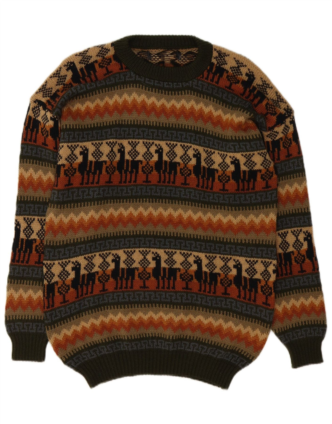 Pulover vintage pentru bărbați cu gât roșu, mijlociu, multicolor, Fair Isle
