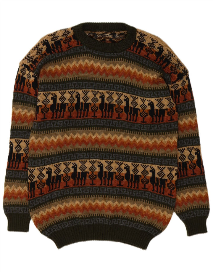 Pulover vintage pentru bărbați cu gât roșu, mijlociu, multicolor, Fair Isle