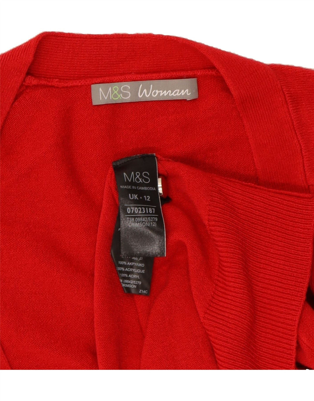 MARKS & SPENCER Womens Cardigan Sweater UK 12 Medium Red Acrylic Vintage Marks & Spencer and Second-Hand Marks & Spencer from Messina Hembry 