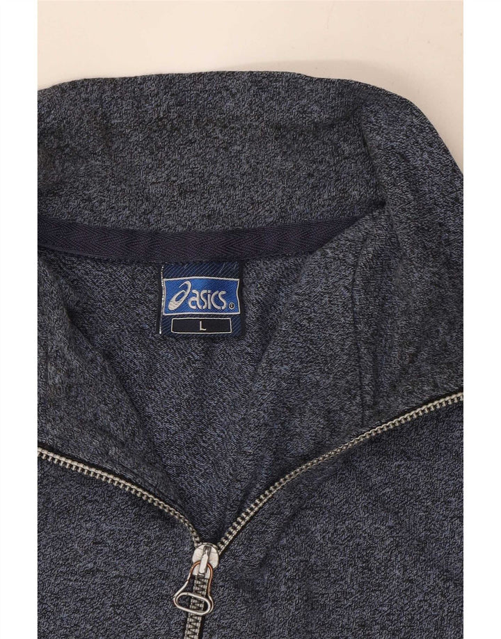 Pulover Asics pentru bărbați, cu grafică, cu fermoar, cu gât, mare, albastru marin, pete