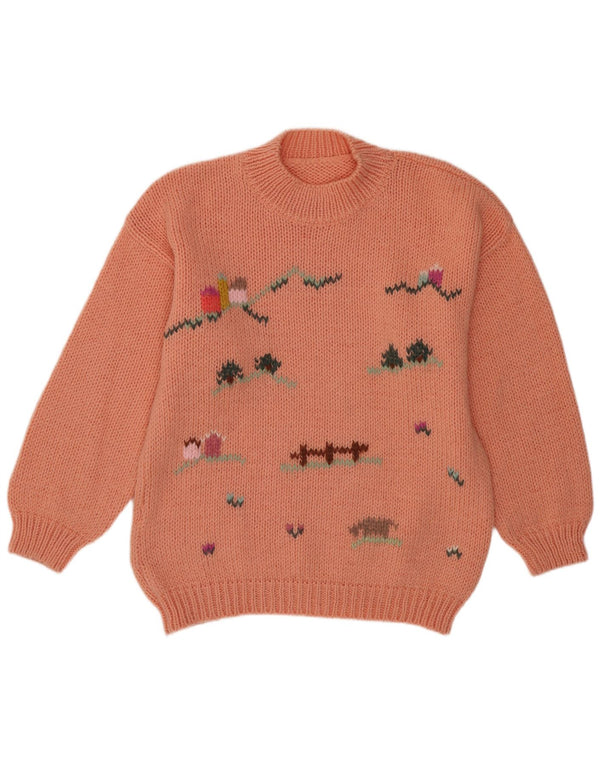 Pulover vintage pentru femei cu decolteu rotund cu grafică UK 14 mare, roz Noutate