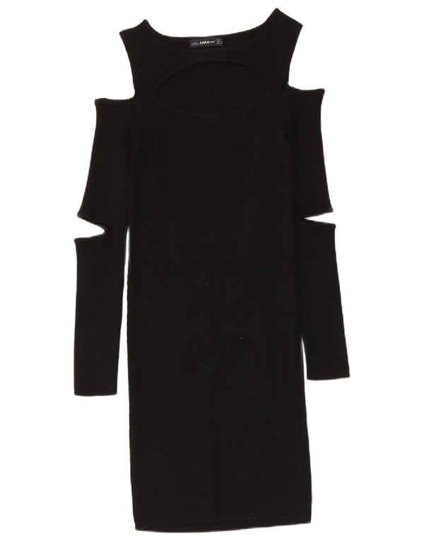 Rochie Bodycon cu umeri decupați Zara pentru femei UK 12, viscoză medie neagră