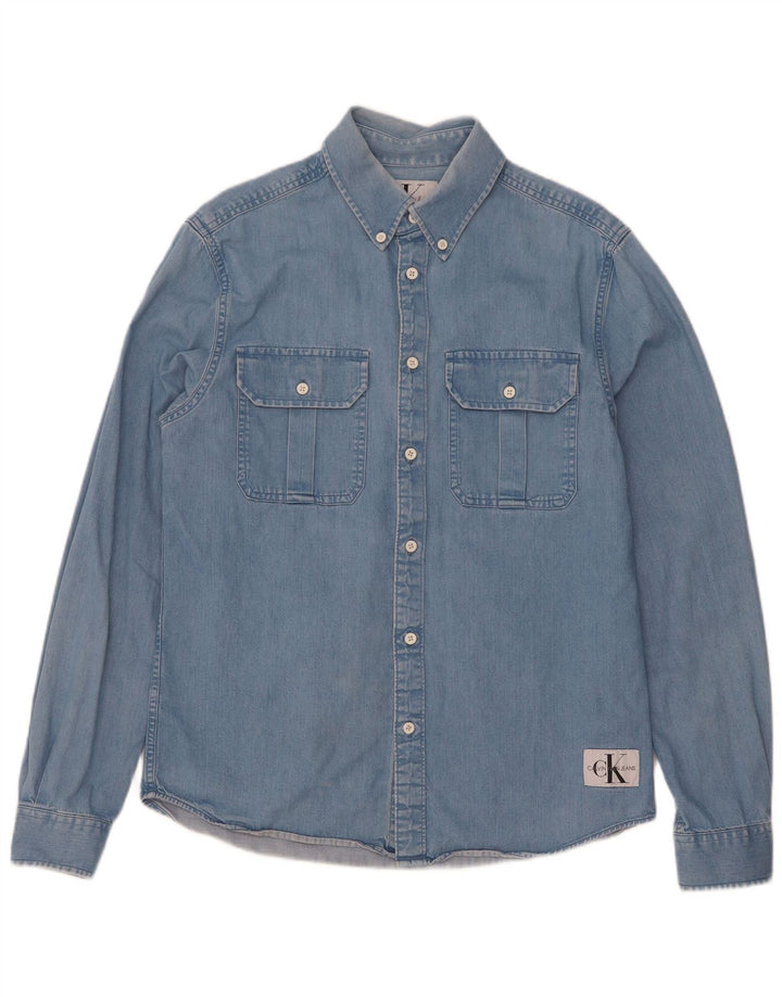 Cămașă de denim pentru bărbați Calvin Klein Jeans, bumbac albastru mediu