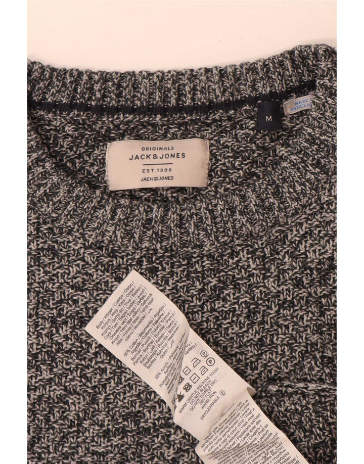 Pulover Jack & Jones pentru bărbați cu gât roșu, bumbac cu pete, gri mediu
