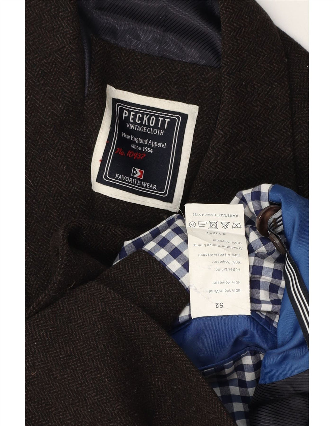 Jachetă Peckott pentru bărbați, cu 2 nasturi, IT 52 XL, lână maro cu oase