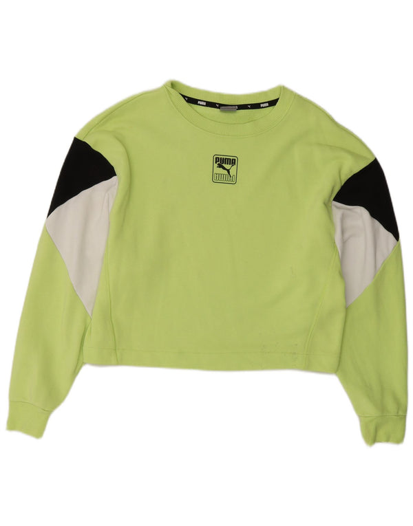 Pulover crop puma pentru femei UK 10 mic, verde, bumbac color bloc