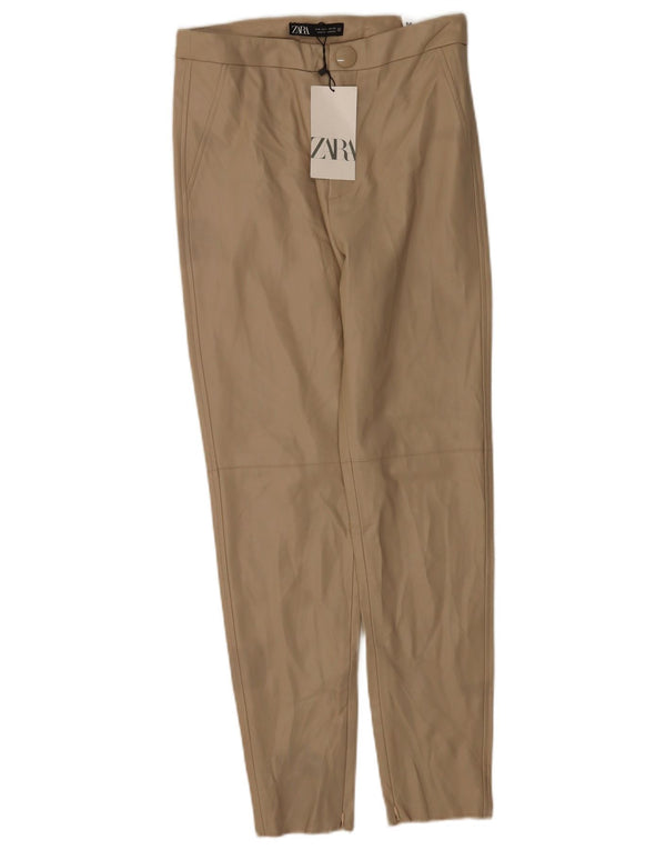 Leggings din piele artificială cu talie înaltă pentru femei Zara Mediu L28 L27 Bej