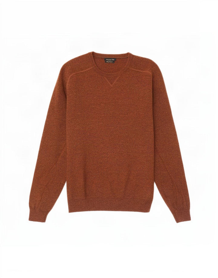 Pulover Massimo Dutti pentru bărbați cu gât crew pulover din lână maro mediu