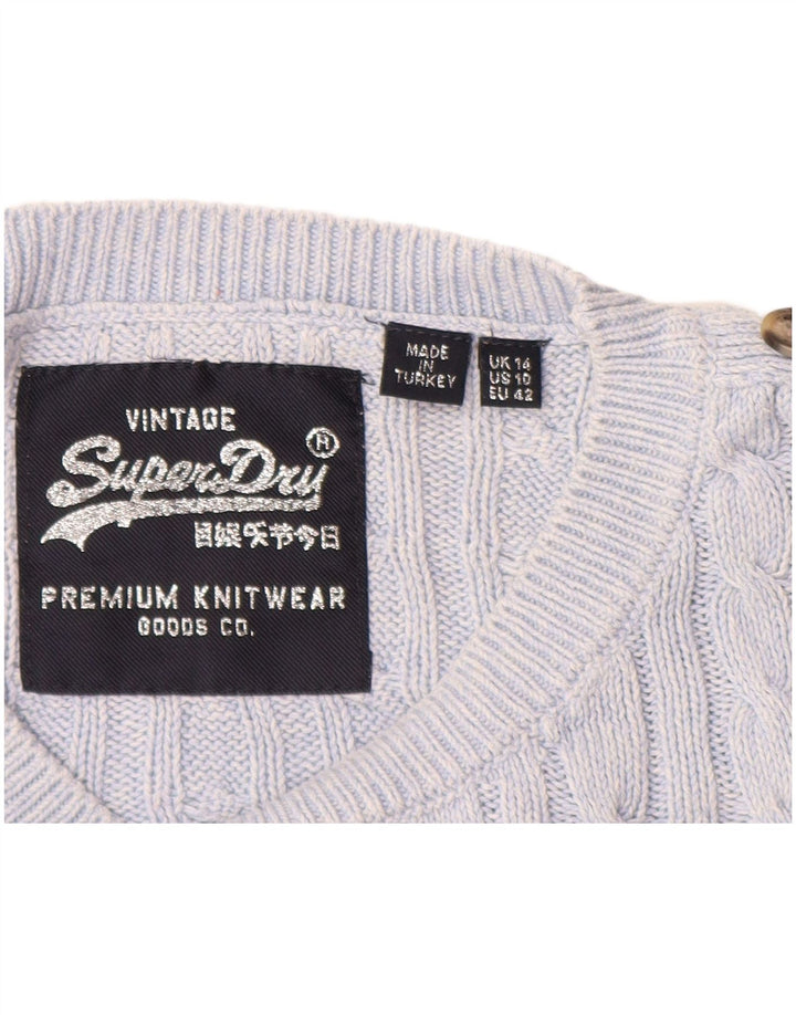 Pulover de damă SUPERDRY cu gât de barcă din bumbac mare albastru UK 14