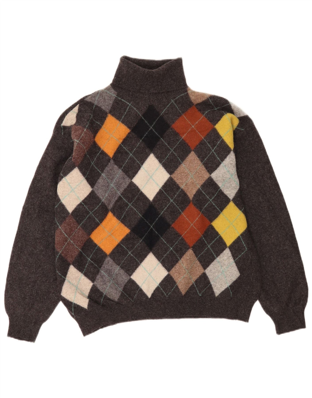 Pulover pentru bărbați Benetton cu gât rulat IT 52 mare, lână argyle/diamond, gri