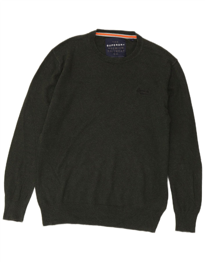 Pulover Superdry pentru bărbați, cu gât crew, bumbac verde mediu